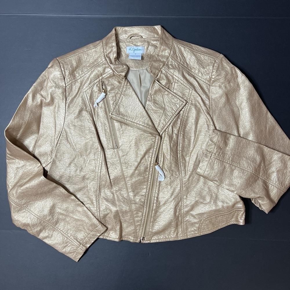 K. Jordan Faux Leather Moto Jacket Gold Women's Plus Size 1X NWT Biker